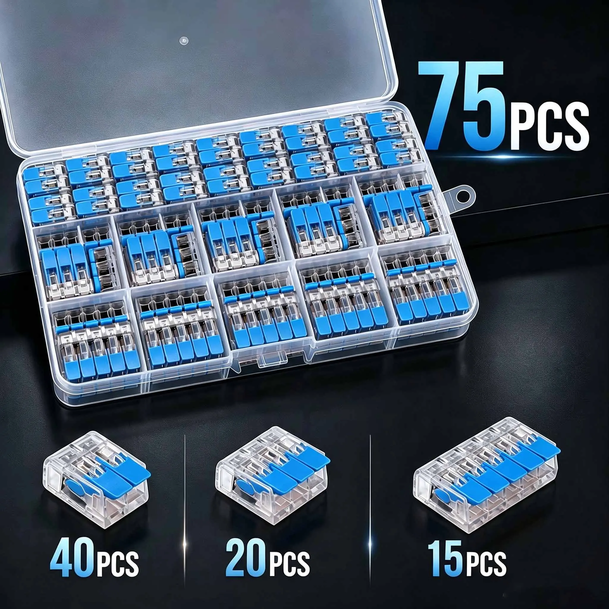 10‑75PCS Lever Wire Connector Kit,2/3/4/5 Port Quick Wiring Terminal,32A 450V Cable Splicing,Push‑in Terminal for Hard Soft Wire