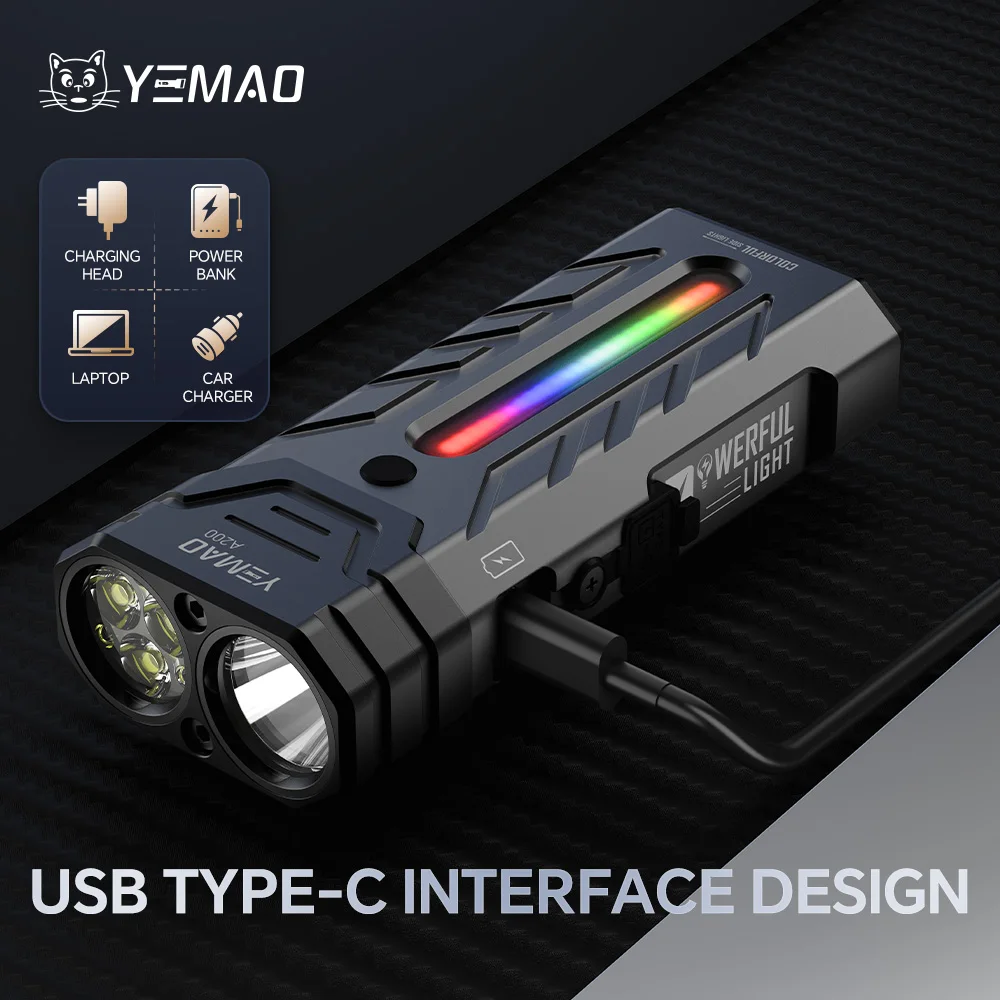 مصباح يدوي LED محمول خارجي 5200 لومن RGB LED للتخييم مع شعلة مغناطيسية، مثالي للمشي لمسافات طويلة ومغامرات التخييم #6