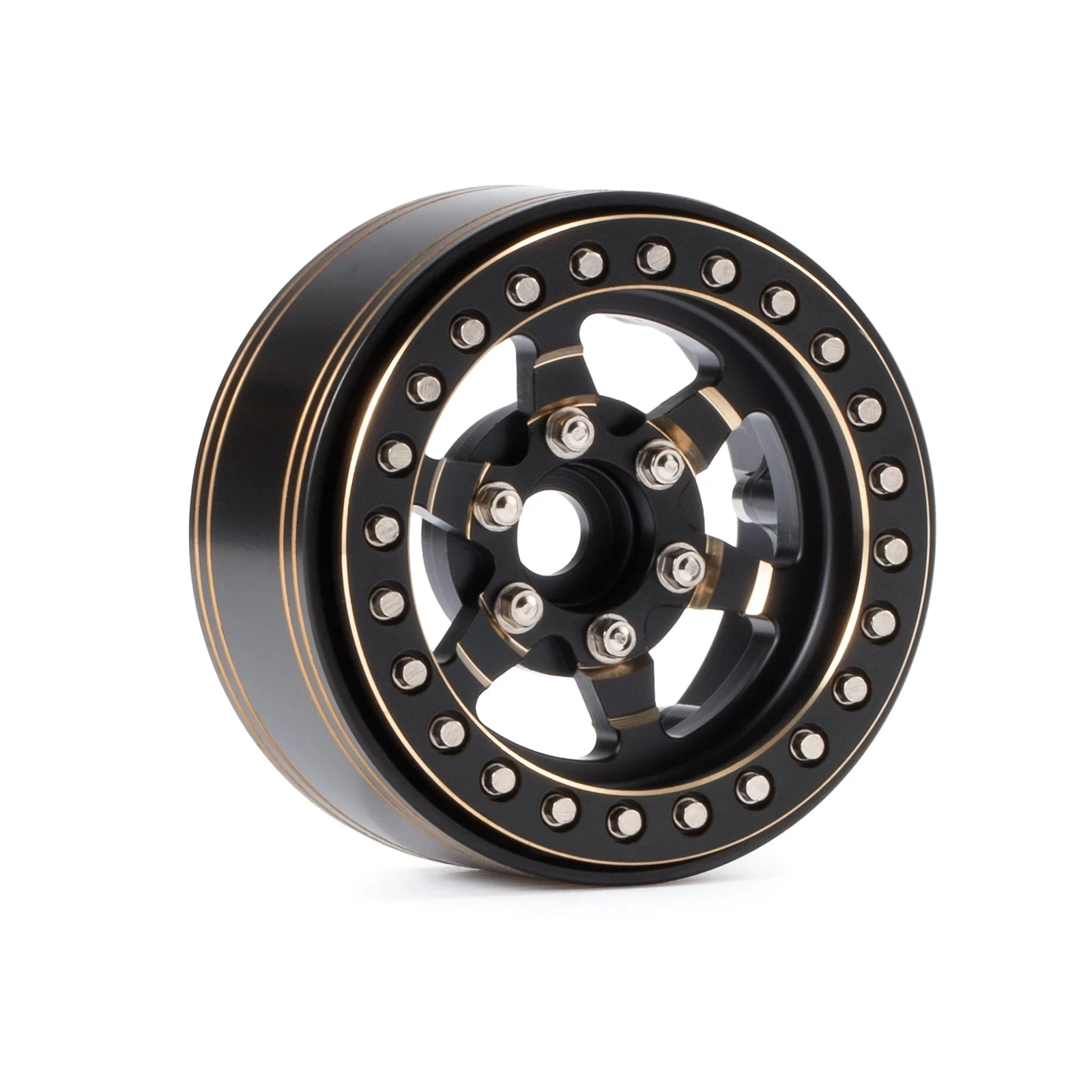 スケールハードウェア、scx10、caprawraith、rr10、trx4、trx6、rgt 86100、redcat、1.9を備えた重い真ちゅう製のベアドロックホイールリム