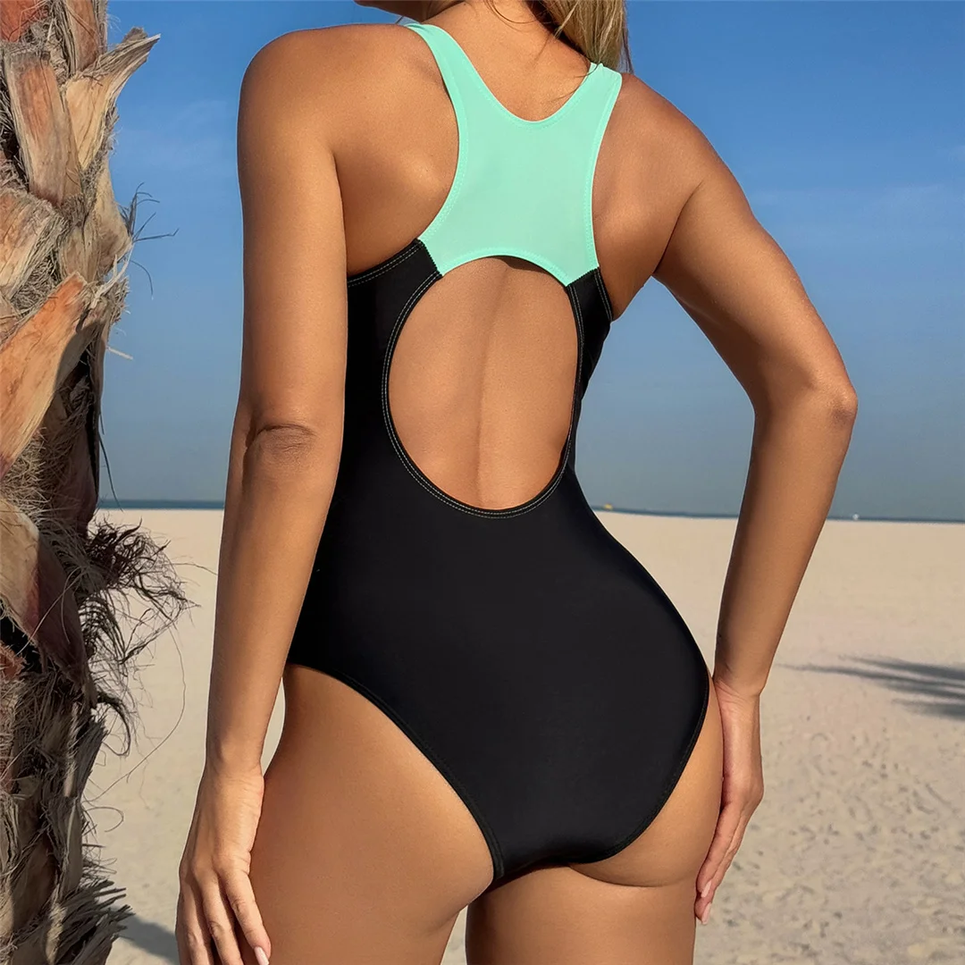 2026 Neuer rückenfreier, ausgeschnittener Damen-Badeanzug mit Splicing-Design, einteiliger Badeanzug für Damen, hoch geschnitten, gepolstert, Badeanzug, Badebekleidung, Schwimmanzug V7253 – Detail 7