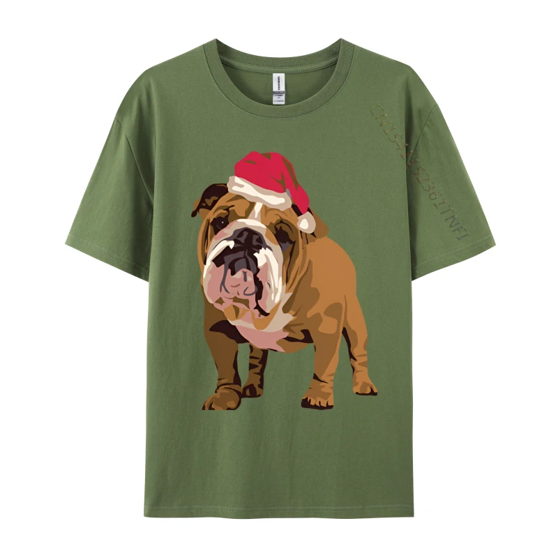 Bulldog In A Santa Hat T-shirt Novelty Cotton Man Tops Shirts Printed Funky Top T-shirts Luxury T Shirt Men High Quality