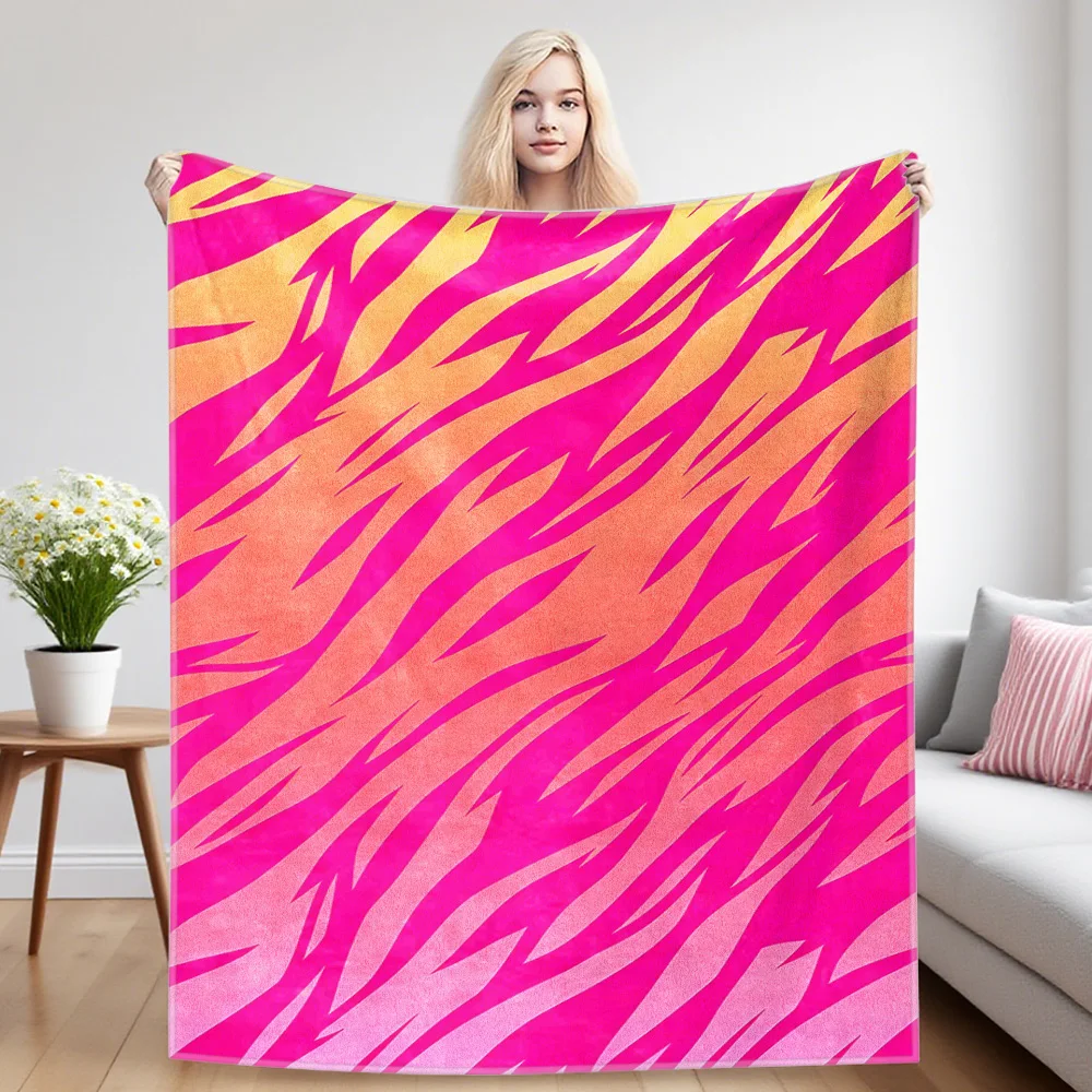 Pink Orange Zebra Printed Blanket Suitable For Sofa Beds, Offices, Travel Camping Chairs, Warm Woolen Blankets