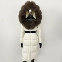 Down Coat Women Winter Real Fox Fur Collar Hooded Fur Jacket Thick Autumn Hat Detachable X-long White Duck Down Jacket Overwears