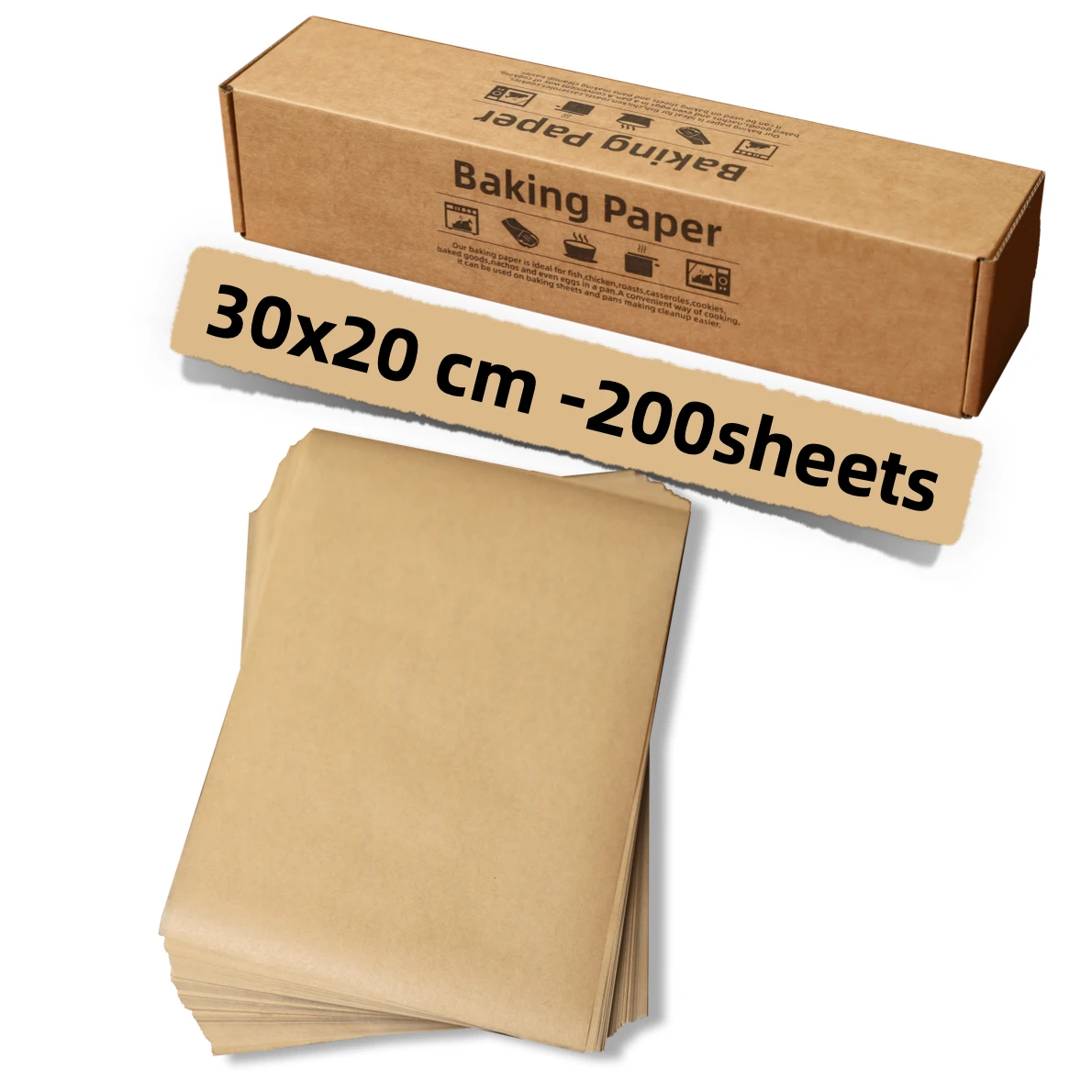 200Pcs 30x20cm Parchment Paper Unbleached, High Heat, Non-stick, Pre-cut Baking Paper for Baking, Roasting, Wrapping, Dehydrator