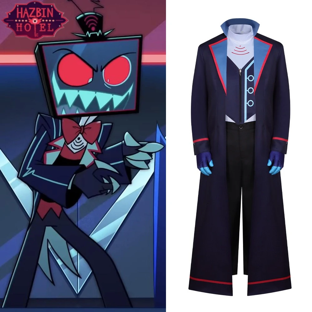 Hazbin Hotel Cosplay Costume Helluva Boss Vox The TV Demon Blue Suit Full Set Halloween Stage Outfit for Women Men Comic Con