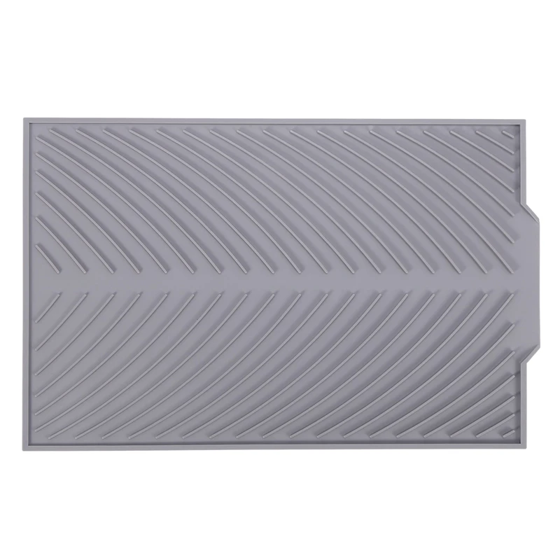 Silicone Dish Drying Mat Flume Folding Draining Mat,Rectangle Drain Mat Drying Dishes Pad Heat Non-Slip Tray Gray-A13G
