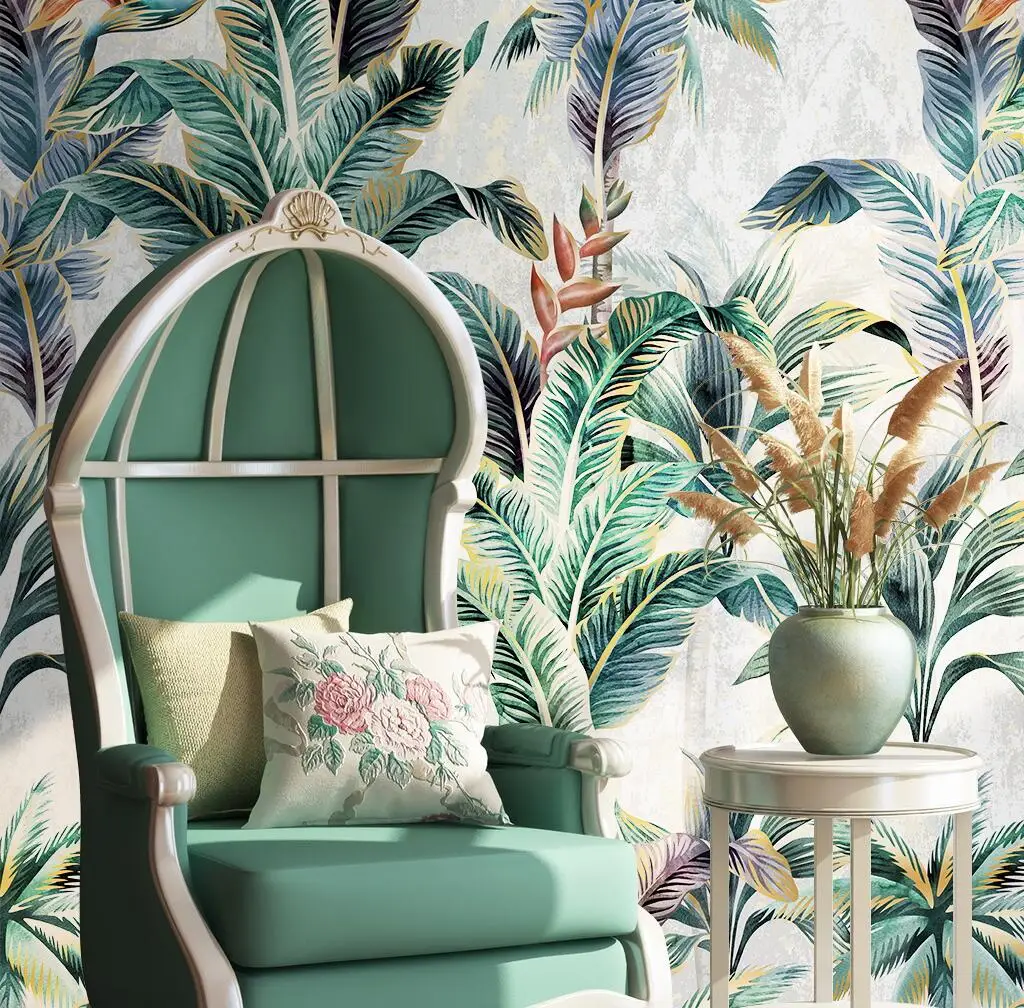 

Custom adesivo de parede Nordic Tropical Plant Floral Bird Paradise Wallpaper for living room Mural wallpaper house decoration