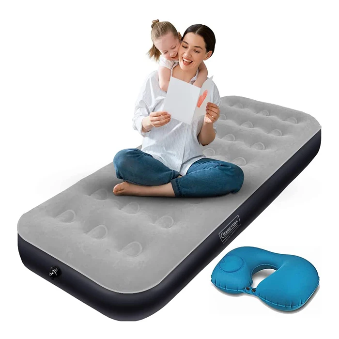 Custom Flocking Pvc Built-In Air Pump Inflatable High Bed Waterproof Air Camping Mattress