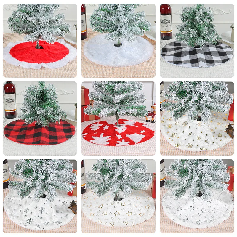 Falda de árbol de Navidad de felpa, árboles de Navidad de piel blanca y roja, alfombra con copos de nieve y lentejuelas, faldas pequeñas, decoraciones para regalos de Navidad para fiesta en casa