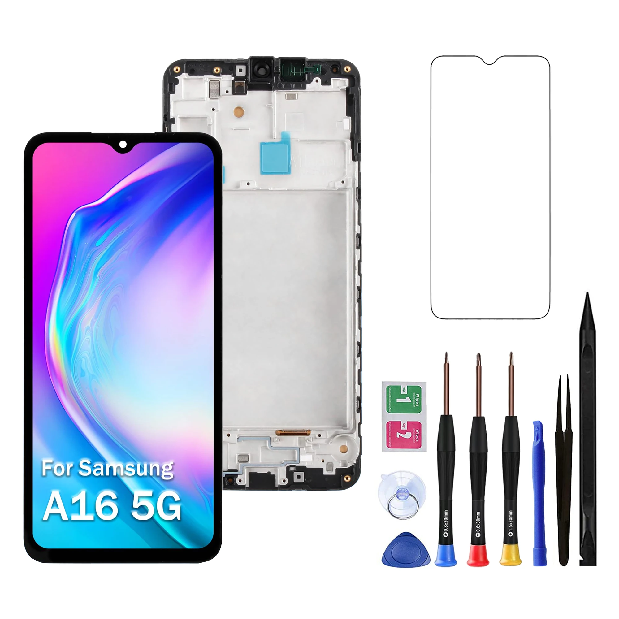 Screen Replacement for Samsung A16 5G with Frame, LCD Display Assembly, Repair Tool Included