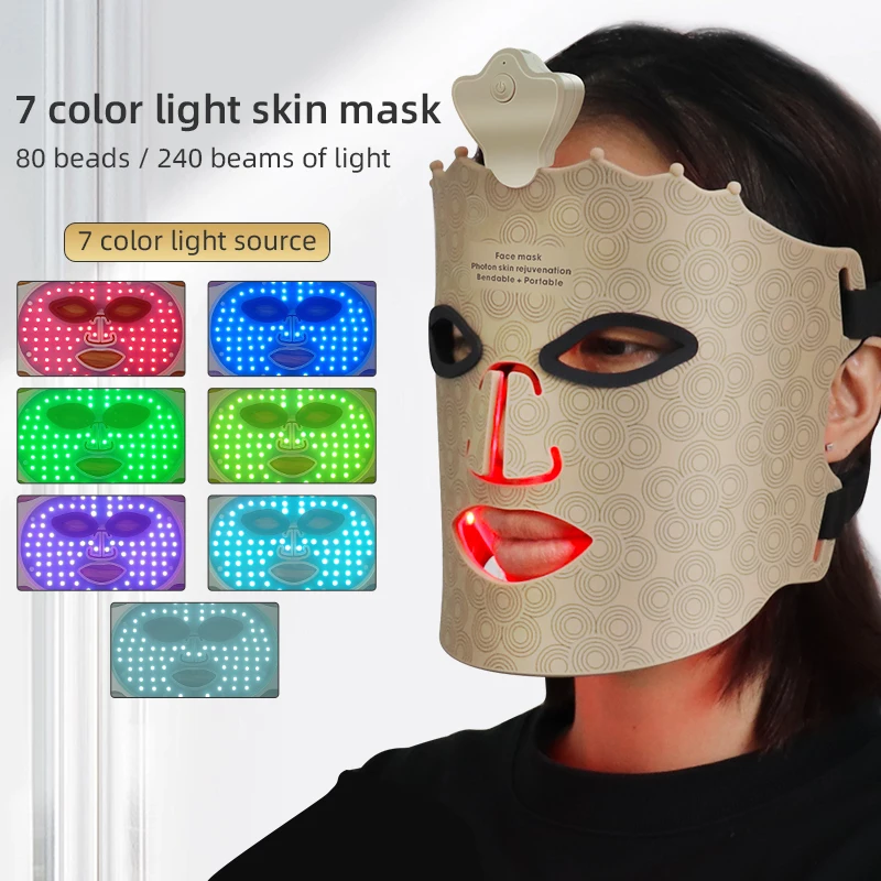 7 led anti aging light mask led light therapy mask silicone facial led mask