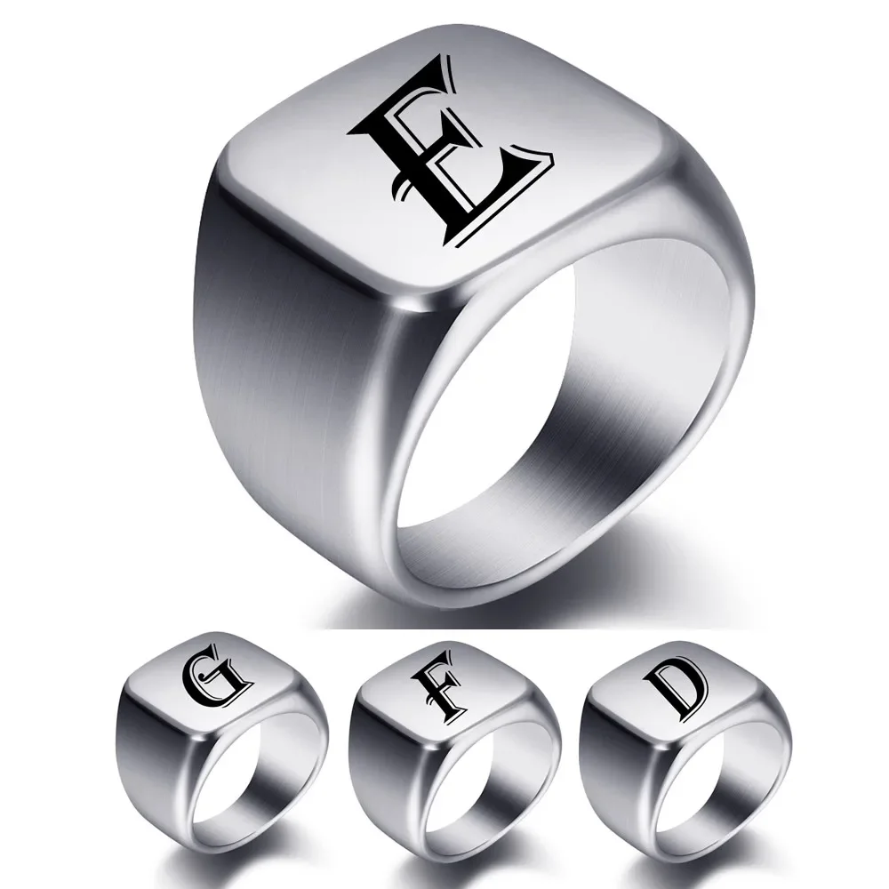 Personalised Initial Ring Engrave A to Z Alphabet Stainless Steel Signet Blank Plain Ring Band 12 Zodiac Ring For Men and Women