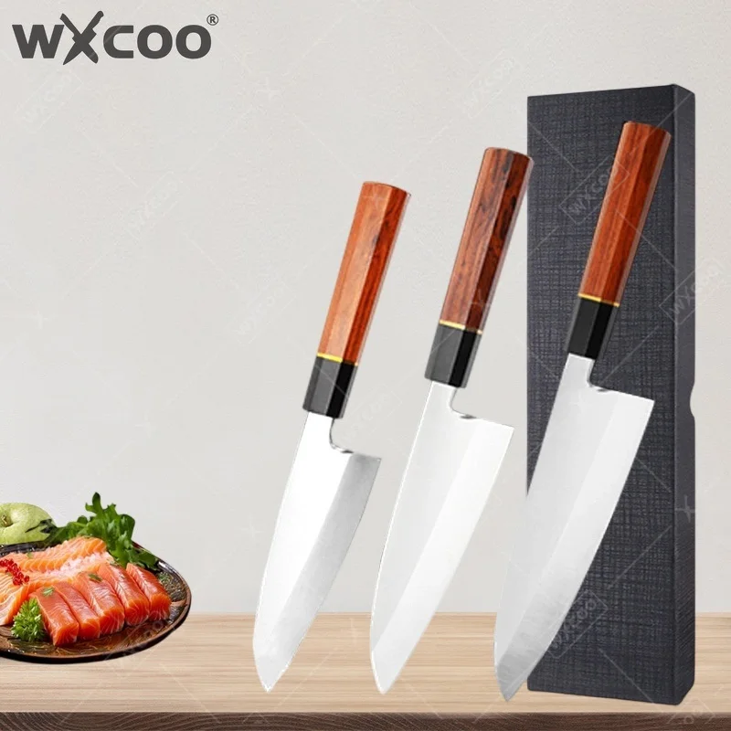 Image of WXCOO Professionelles Japanisches Kochmesser, geschmiedetes Kiritsuke-Messer mit achteckigem Griff, Sashimi-Messer, Obstschneidemesser, Fleischbeil