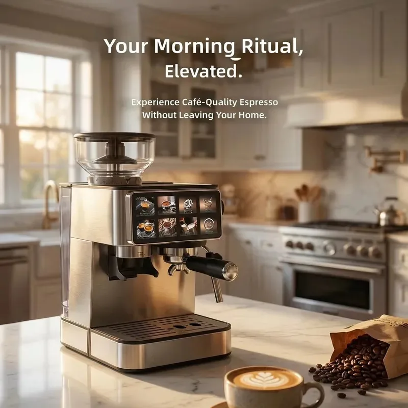 STLF espresso machine with integrated coffee grinder, programmable coffee machine, 1350W