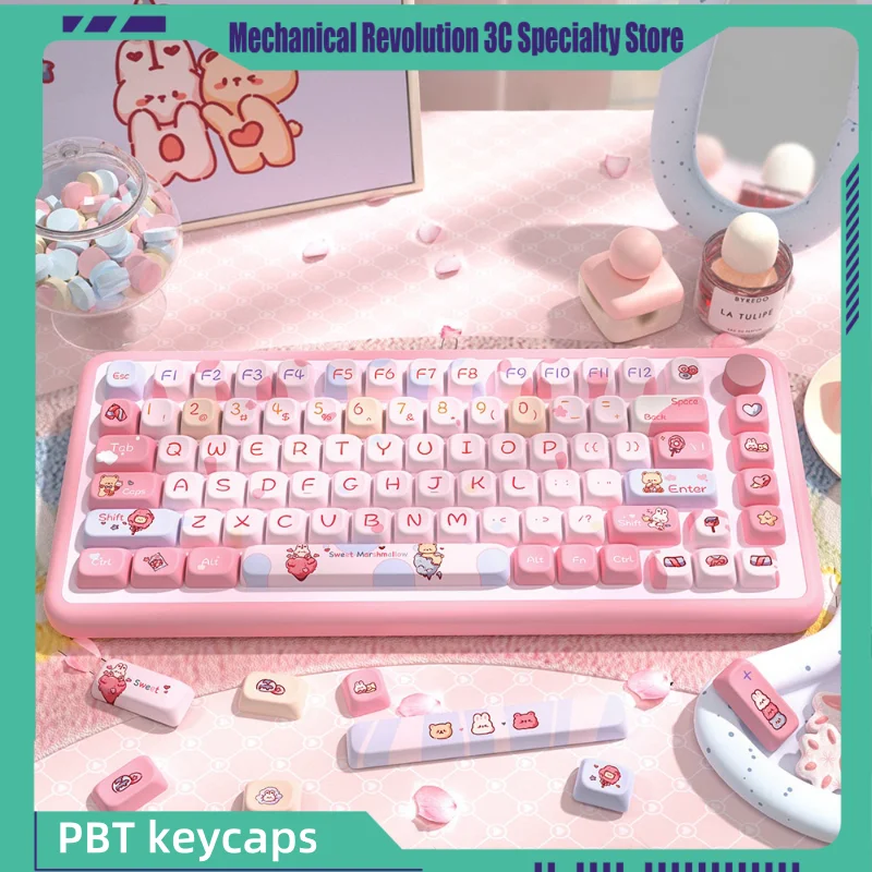 138/158key Mechanical Keyboard Keycaps Sweet Cotton Candy PBT Original Theme Keycaps SCA Highly Cute Female Keyboard Accessories