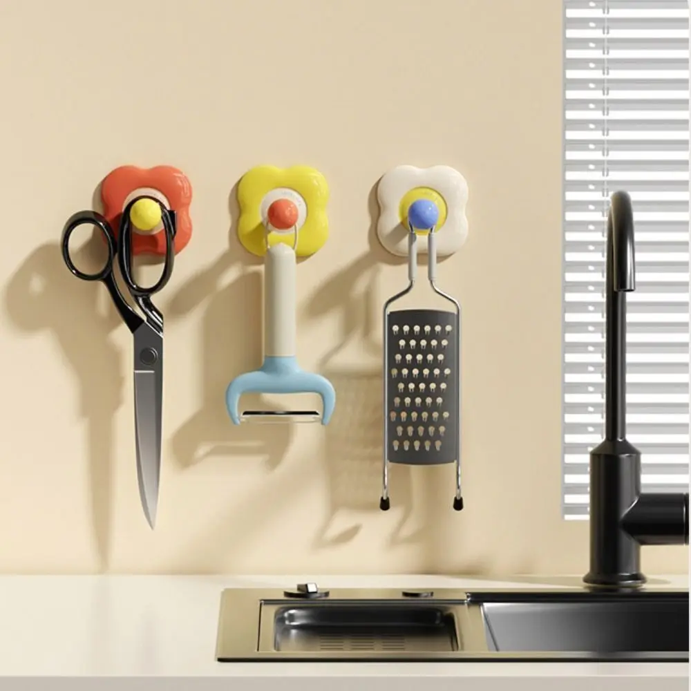 

Space-saving Dopamine Flower Hooks Rust-proof No Trace No-drill Key Holder Reliable Super-strong Glue Invisible Towel Rack