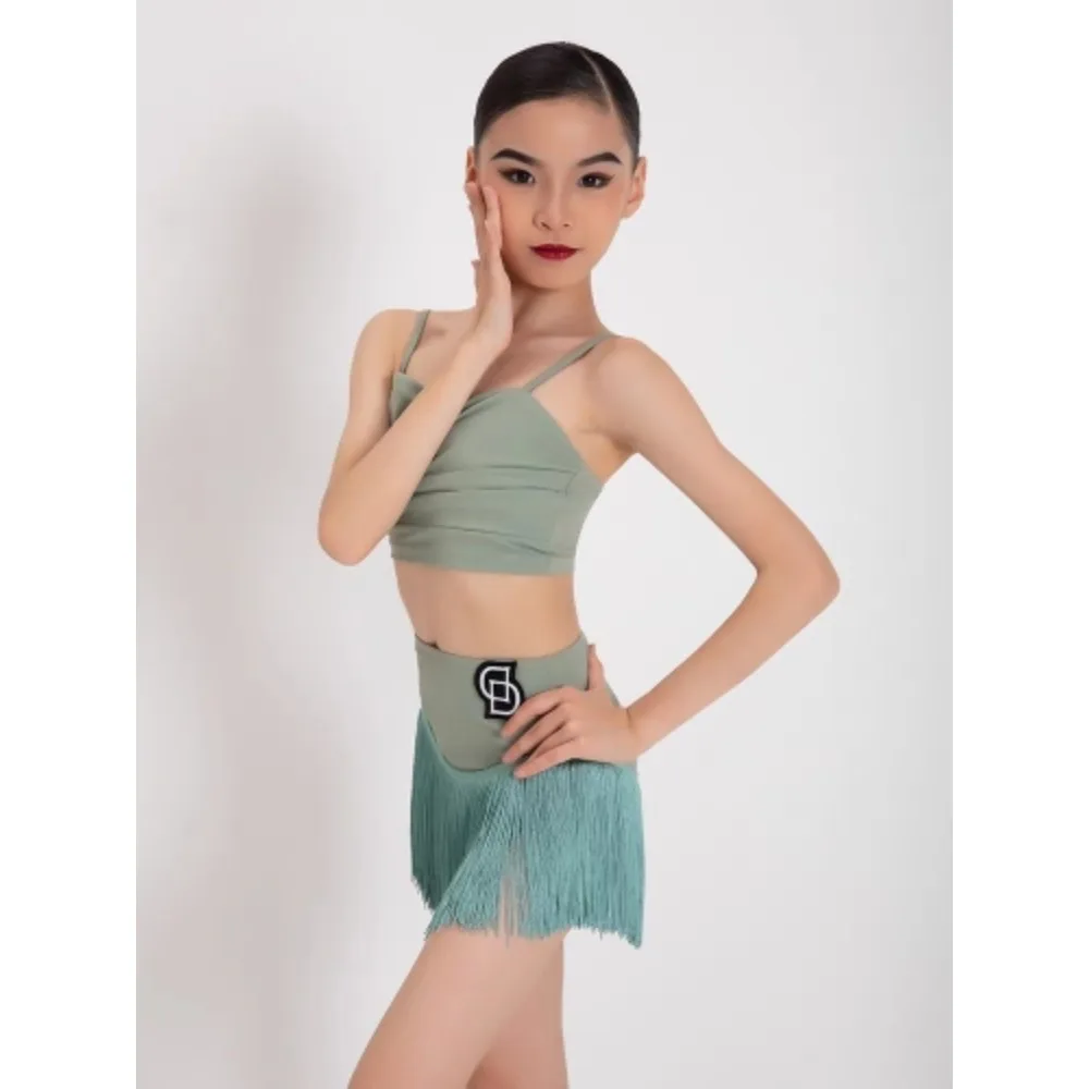 أزياء الرقص اللاتينية للأطفال الصيفية ممارسة الفتيات بلا أكمام الرسن القمم مهدب نصف التنانير أزياء الأداء