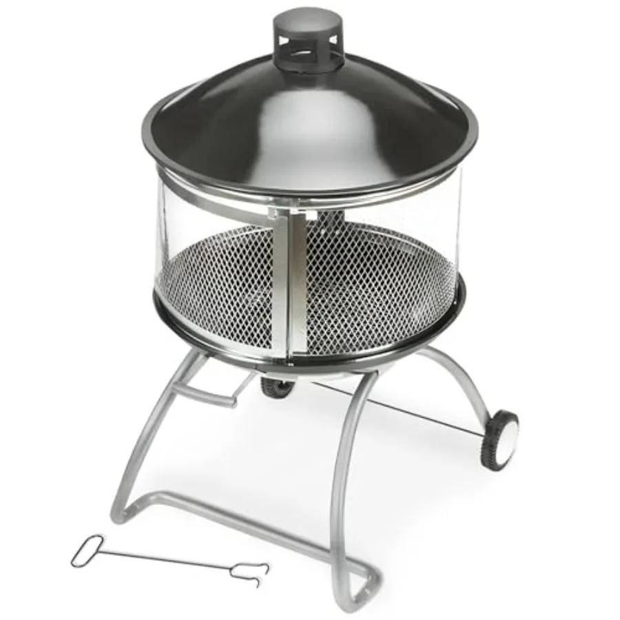 

Outdoor Fire Pit with Sliding Door and Top Lid for Backyard Camping 28 Stainless Steel Design with Adjustable Ventilation and S