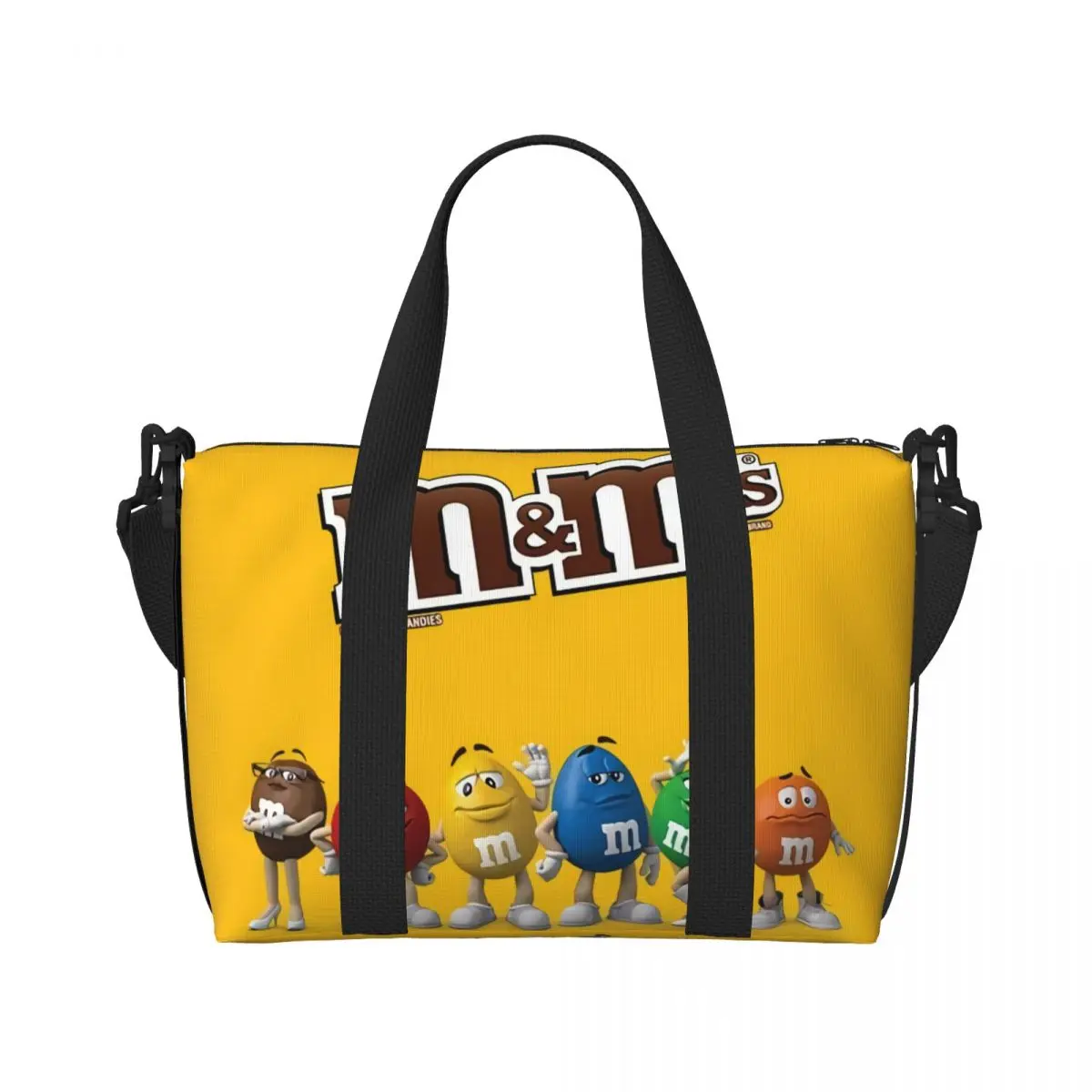 Custom MM Chocolate Beans Beach Tote Bag Women Cartoon Candy Chocolate Big Compartment Gym Beach Travel Bags