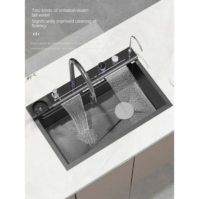 304 Stainless Steel Waterfall Kitchen Sink Embossed Single Slot Digital Wash Basin Apartments Apartment Washing Tank