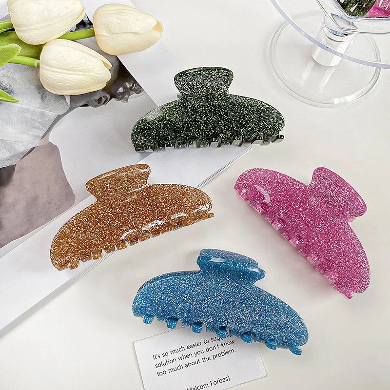 

Vintage Fashion Glitter Hair Clip Acrylic Hair Claw Barrettes Summer Shark Clips Trendy Hair Clips For Women Hair Accessories