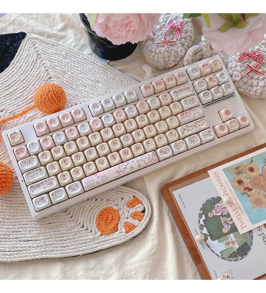 Pudding cat keycap MOA highly sublimated wooting custom 68 mechanical keyboard cap 75/87/108 keys PBT