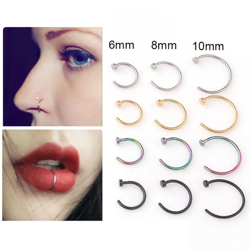 2pcs 20G Fake Nose Rings for Women Men 316L Stainless Steel C Shape Clip On Lip Rings Labret Ring Nose Piercing Body Jewelry