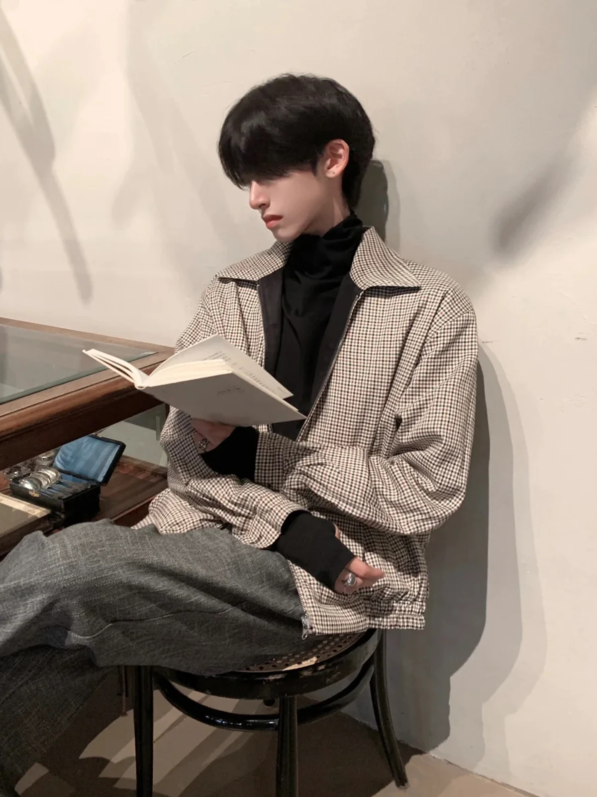 

Двусторонняя куртка-харлик с застежкой-молнией для мужчин, свободный крой, весна-осень, винтажный стиль, модная верхняя одежда, длинный рукав