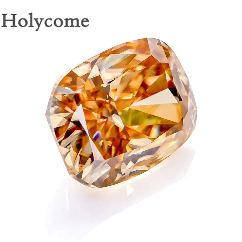 Holycome Moissanite Elongate Cushion Shape VVS1 Champagne Color Crushed Ice Cut Loose Gems Stones Beads Jewelry GRA Certificate