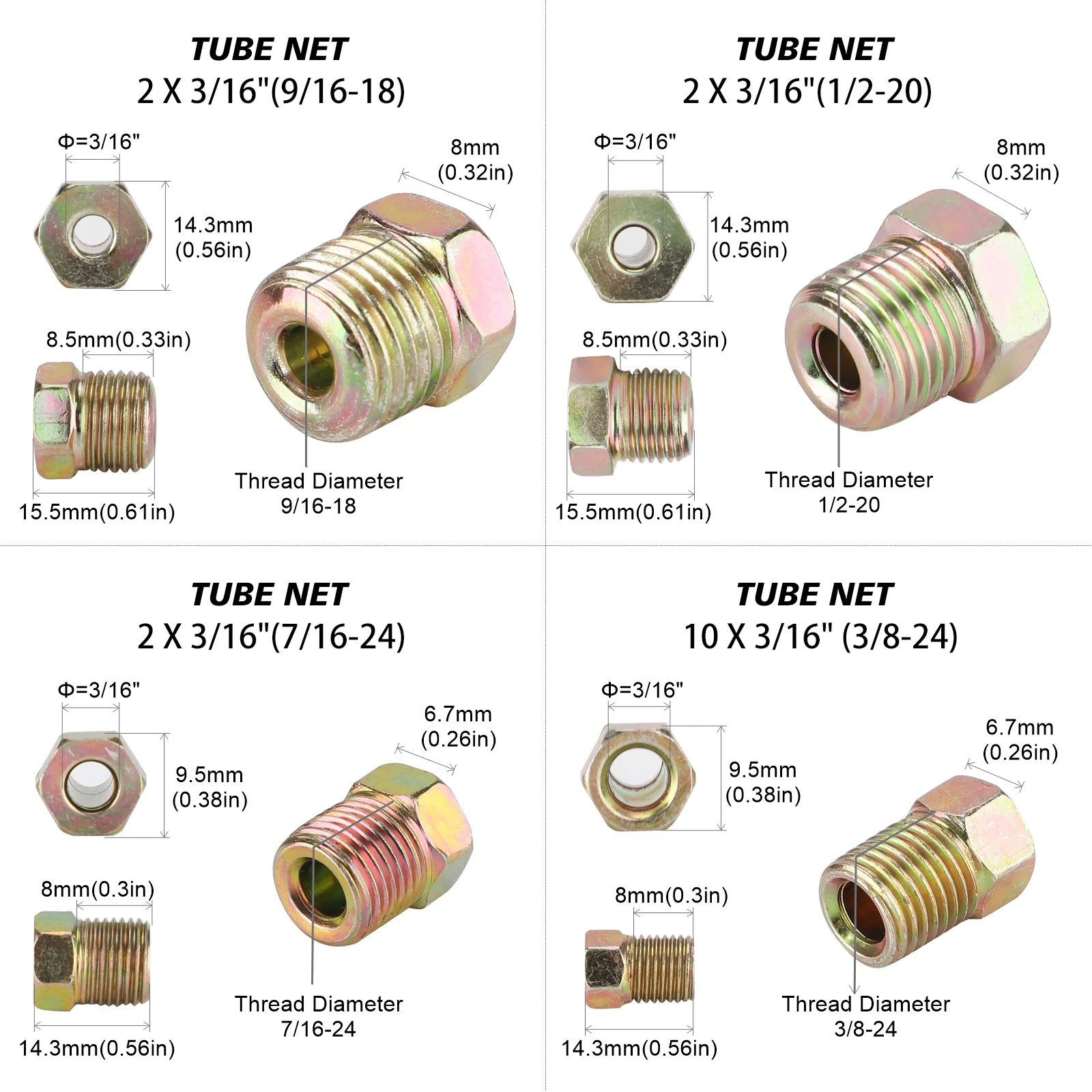 16PCS Nuts Galvanized Copper Hose Line Piping&25FT 7.62m Car Roll Tube Coil of 3/16\