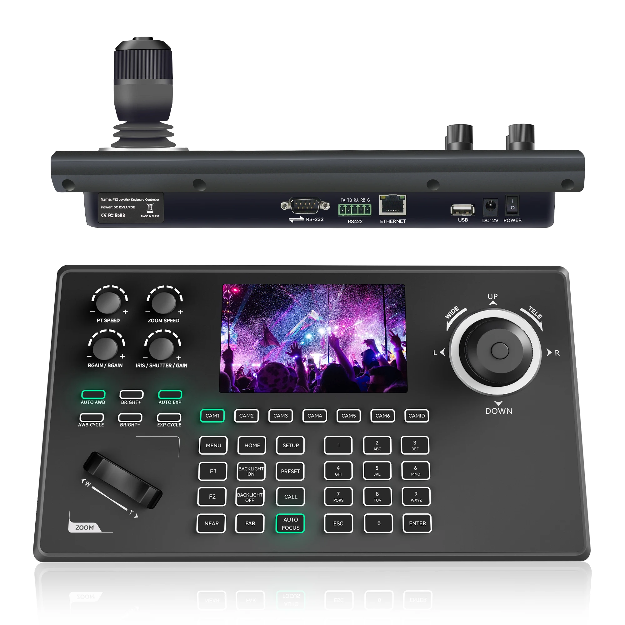 

KB200MAX NDI PTZ Controller PoE 5" LCD Screen Preview 4D Joystick PTZ Camera Controller for Church Live Service Education