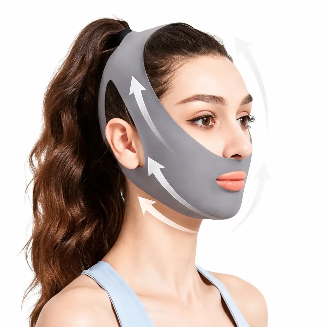 1 Stück wiederverwendbare V-Line-Lifting-Maske mit Kinnriemen zum Schlafen, Gesichtslifting zur Vorbeugung von Erschlaffung, Kiefertrainer, Hellrosa