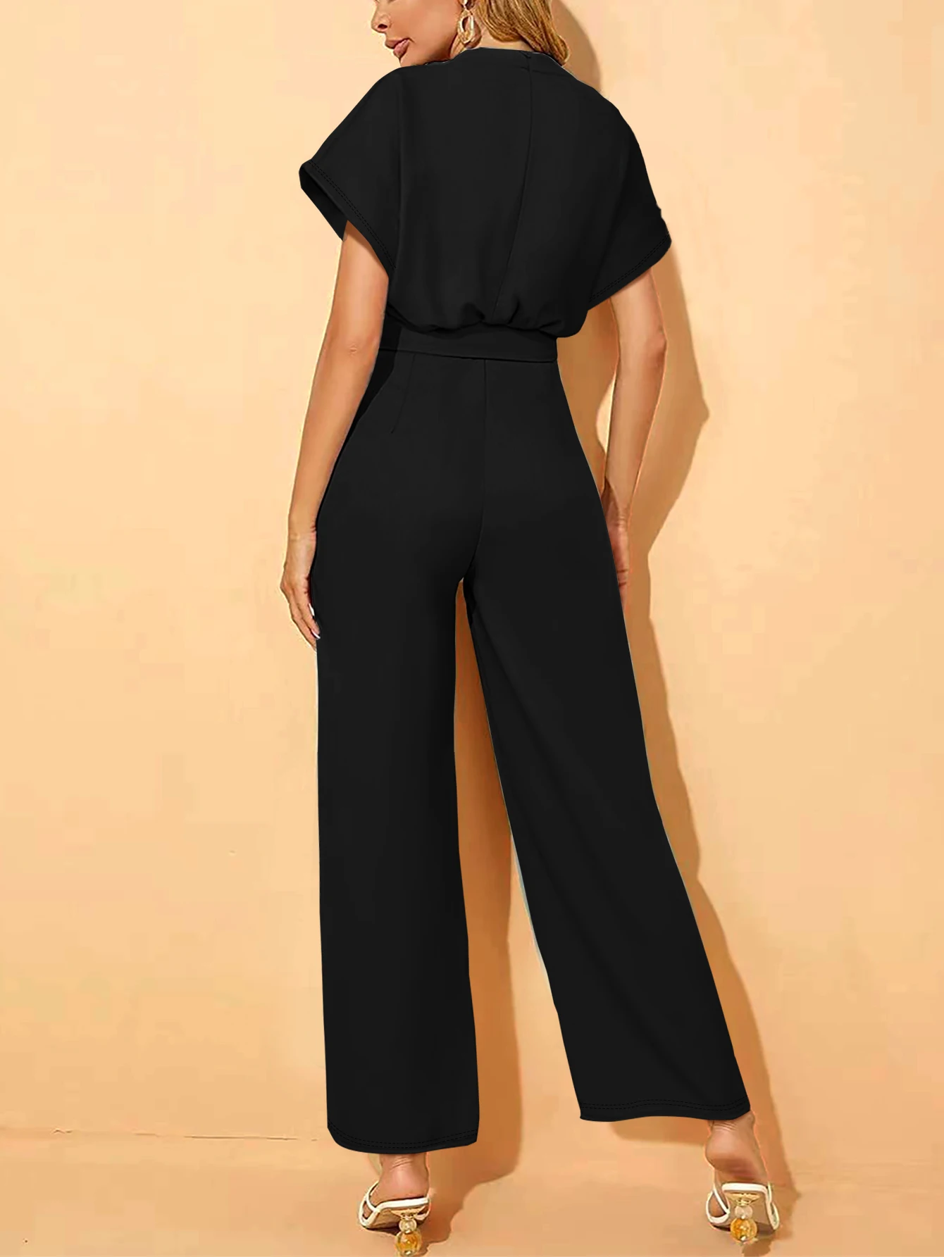 Women's solid color fashion casual business jumpsuit.short sleeve skirt suitable for spring and summer,fashionable women's cloth