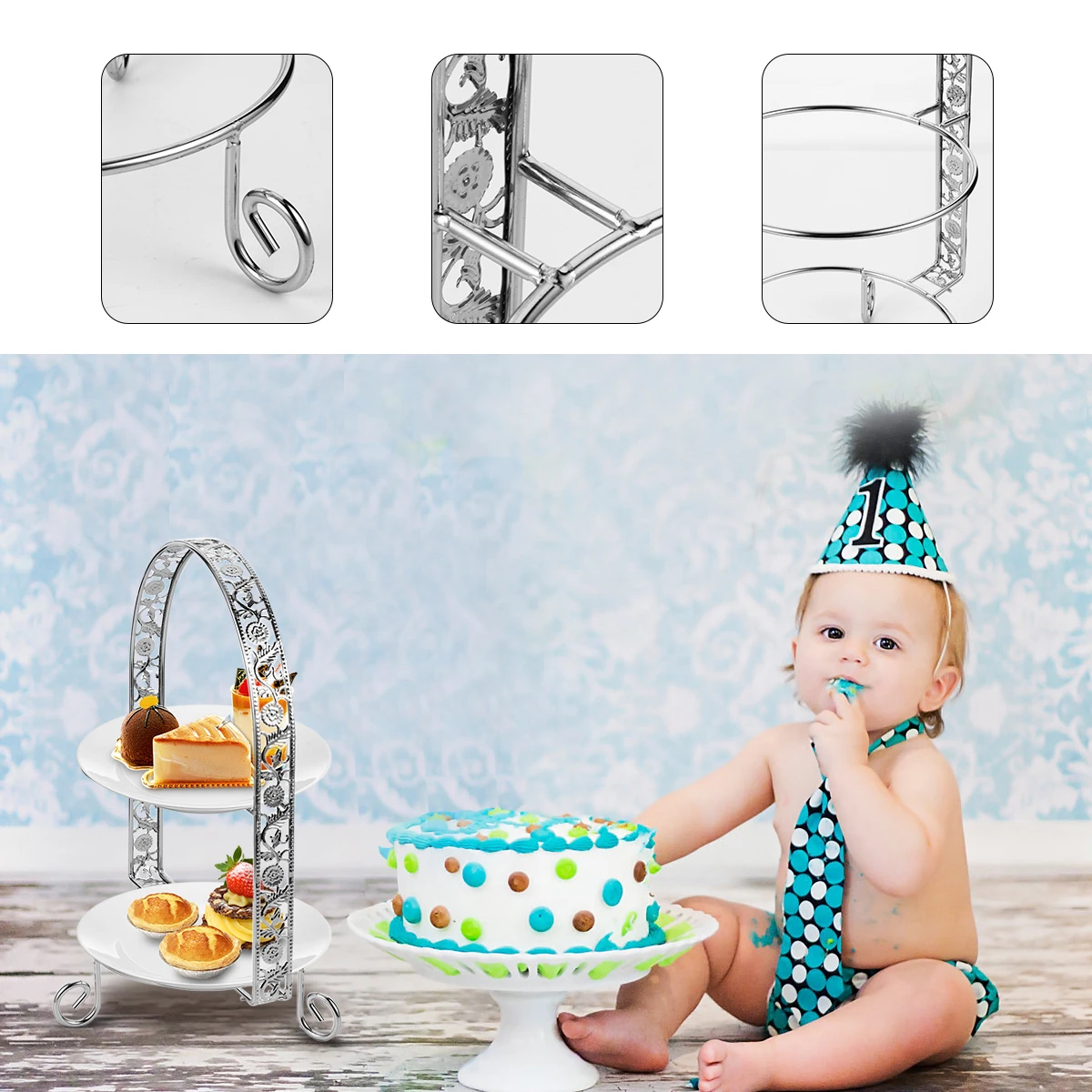 

2 Layers St Display Tray Silver Fashion 2 Layer Cake St Dessert Shelf Double Tier Cookie Plate St Wedding Party Birthday