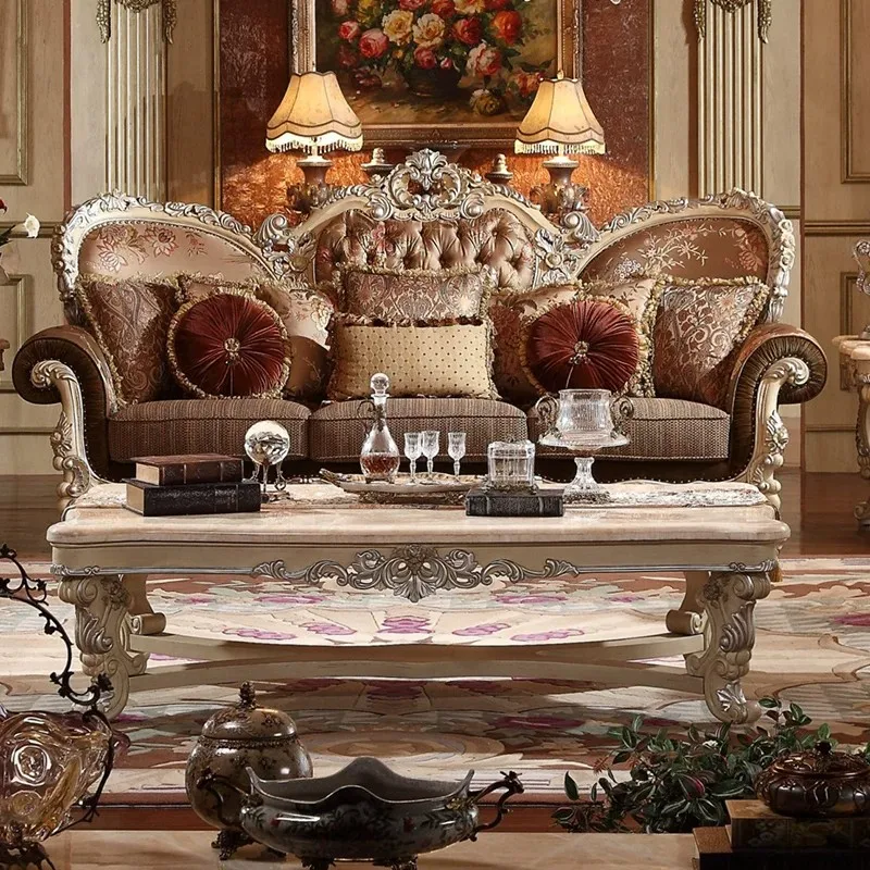 French court solid wood sofa combination European fabric sofa