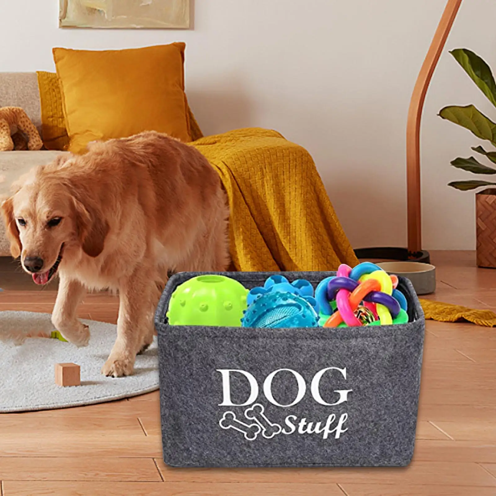 Pet Toy Organizer Box Rectangular Felt Pet Bins Basket for Blanket Dog Coats Dog Toys Dog Apparel and Accessories Pet Clothes