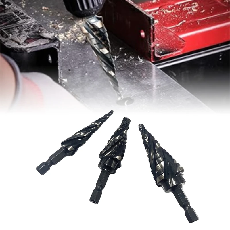 3Pcs Industrial Grade Step Drill Bits Set Ready Impact 1/4 inch Shank High Speed Steel Metal Drill Bits for Drilling Drop Ship