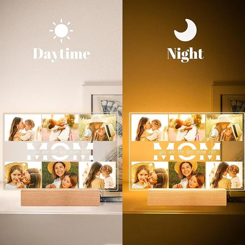 Personalized Mother\'s Day Gifts Acrylic Photo Plaque Custom Photo Collage Picture Frame Gift for Friend Mom Dad Family Bedroom