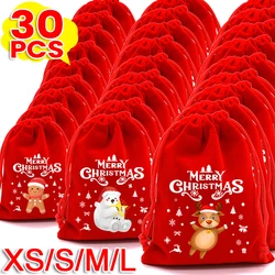 1/30pcs Christmas Gift Bags Red Velvet Drawstring Pouch Bulk Santa Candy Packaging Snack Wrapping Bag Wedding Party Favors Decor
