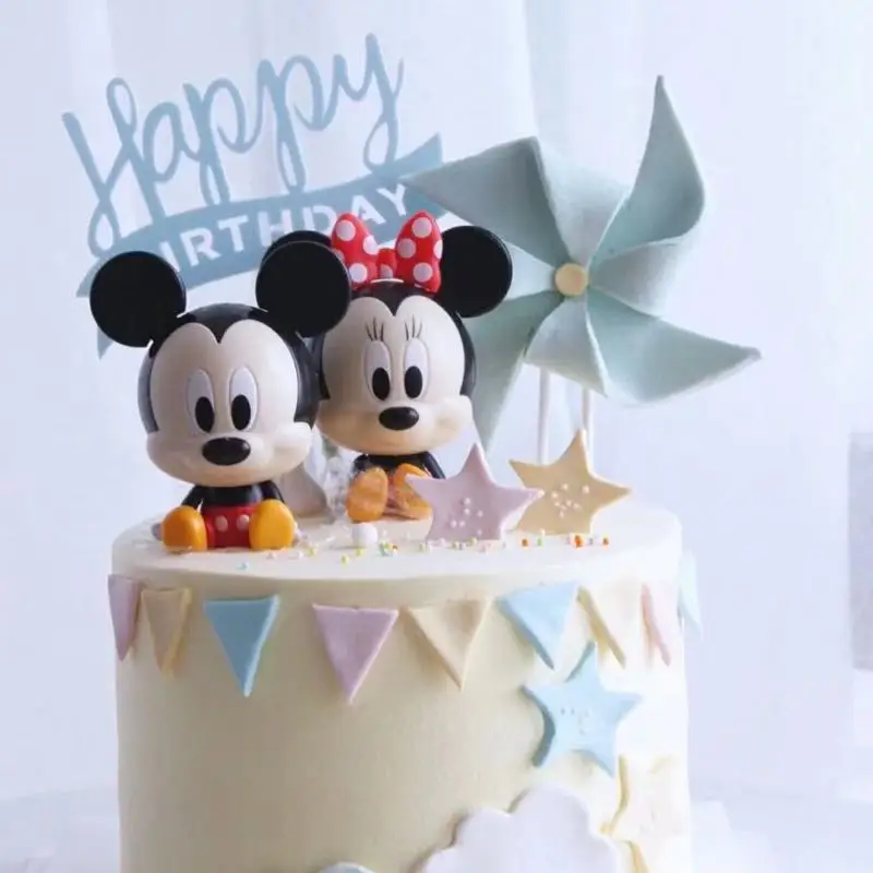 2pcs/set plastic material Figures Mickey Mouse Minnie Mouse Clubhouse Birthday Party Cake Decoration PVC Anime Figure Toys