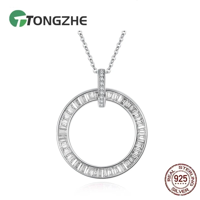 

KALETINE Charm Rainbow CZ Zirconia 925 Sterling Silver Pendant Geometric Circle Initials Necklaces Chain For Women Jewelry