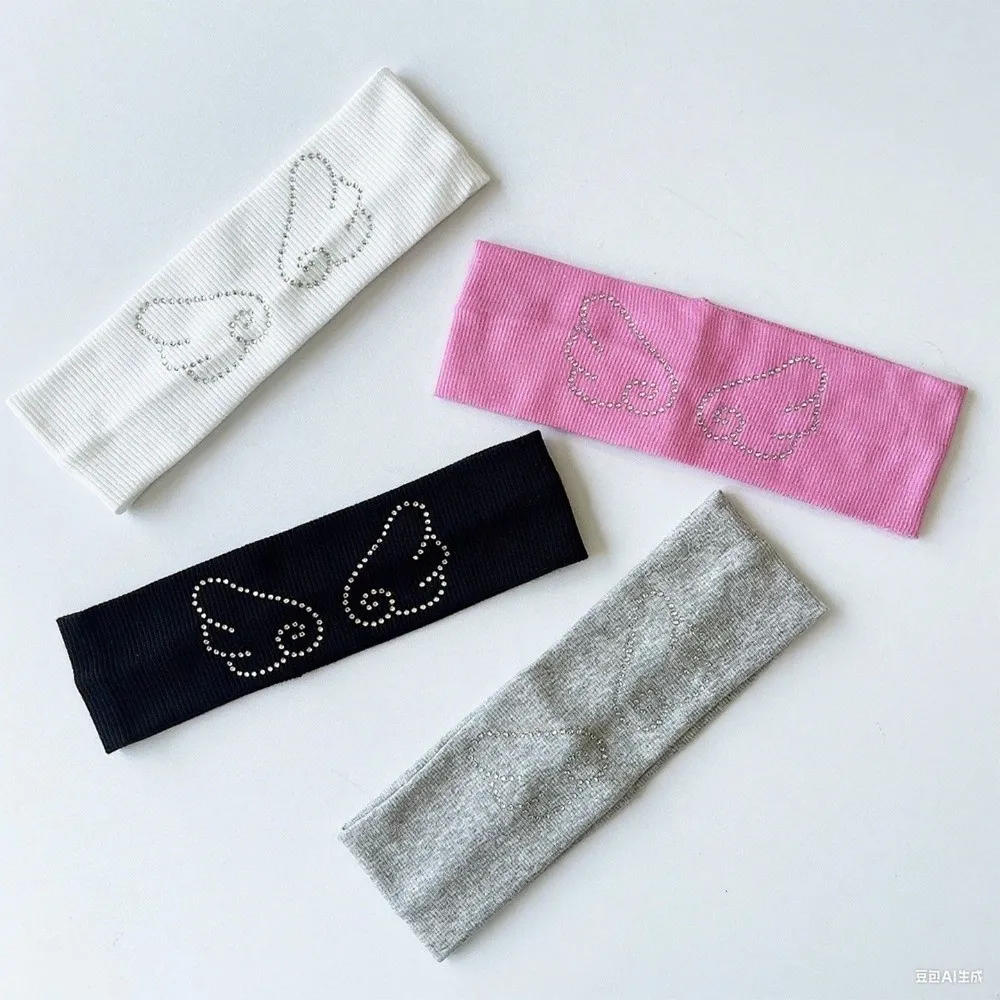 Fashion Angel Wings Knitted Headband Elastic Anti Sweating Hair Strap Wide Edge Rhinestone Decor Yoga headband for Women