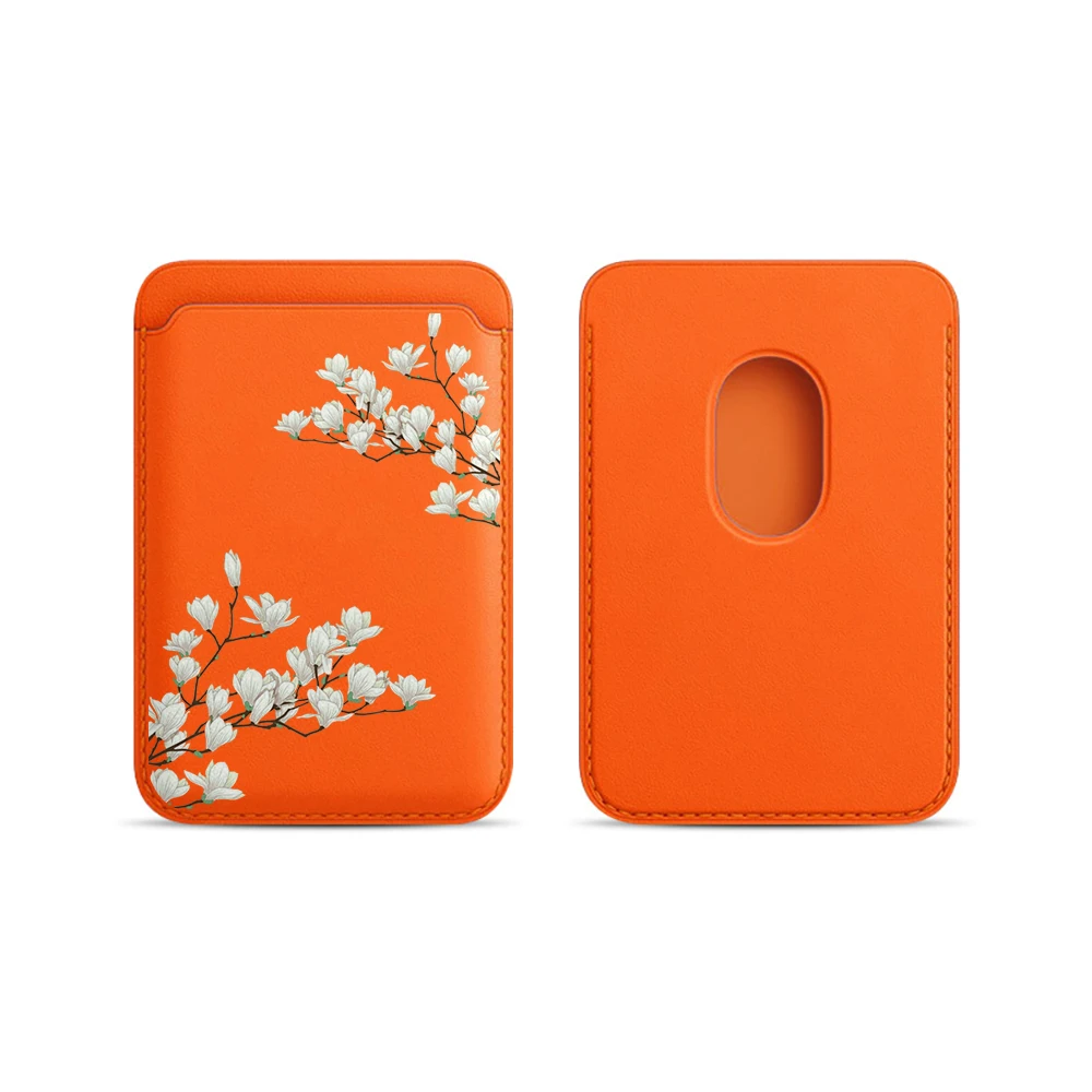 Magnolia Leder-Kartenetui Handyhülle Magnetische Hülle Geeignet für alle iPhone Magsafe Karten Blumen Handy-Rückentasche – Detail 6