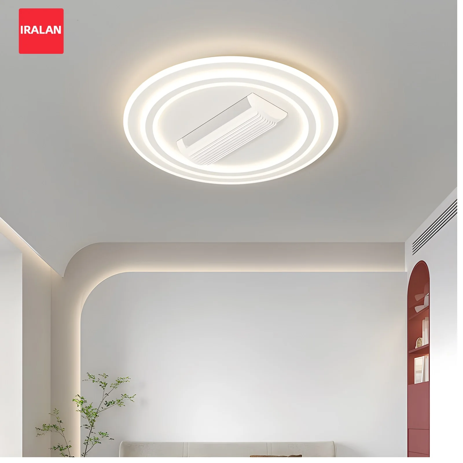 Leafless Ceiling Fan Lamp Square Round Drum Ventilation Ceiling Fan with Light and Remote Control 6-speed Dimmable Fixture
