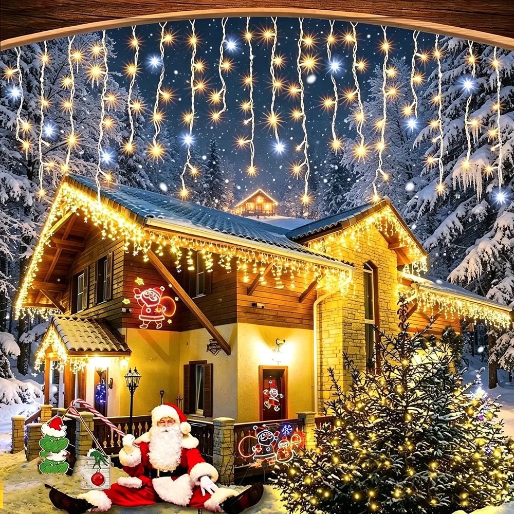 31V Christmas LED Icicle Curtain Lights Outdoor Waterproof Fairy String Light EU Plug Droop Garland For Home Eave Yard Decor