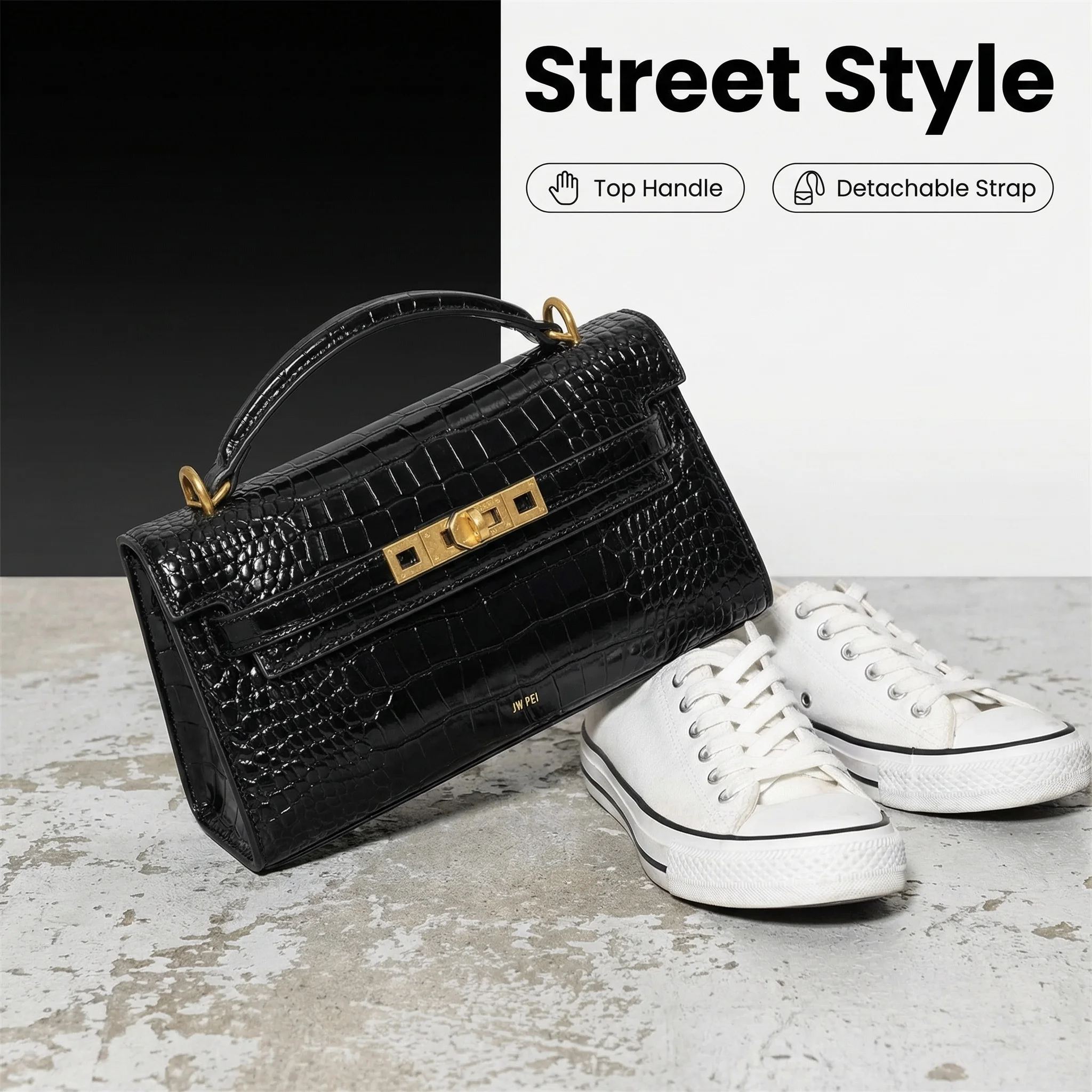 

Новая модная черная сумка JW PEI с тиснением под крокодила для женщин, трансформируемая сумка через плечо, дизайнерская сумочка-аксессуар