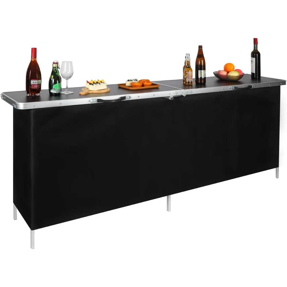 

82" Extra Long Portable Bar Table with Carry Bag & Oxford Skirt - Foldable Mobile Bartending Counter, Dual-Layer Storage, Waterp