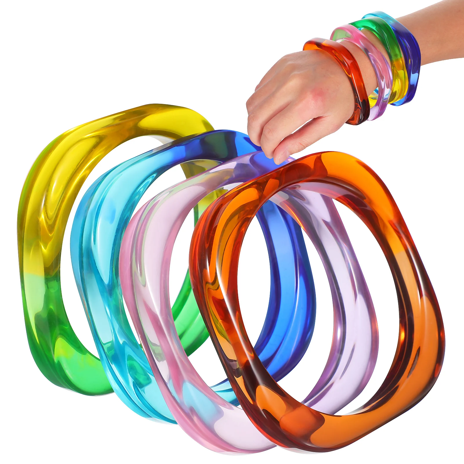 

4 Pcs Gradient Acrylic Bracelets Chunky Bangle Women Jelly Bracelet Purple Green Color Fashion Accessories