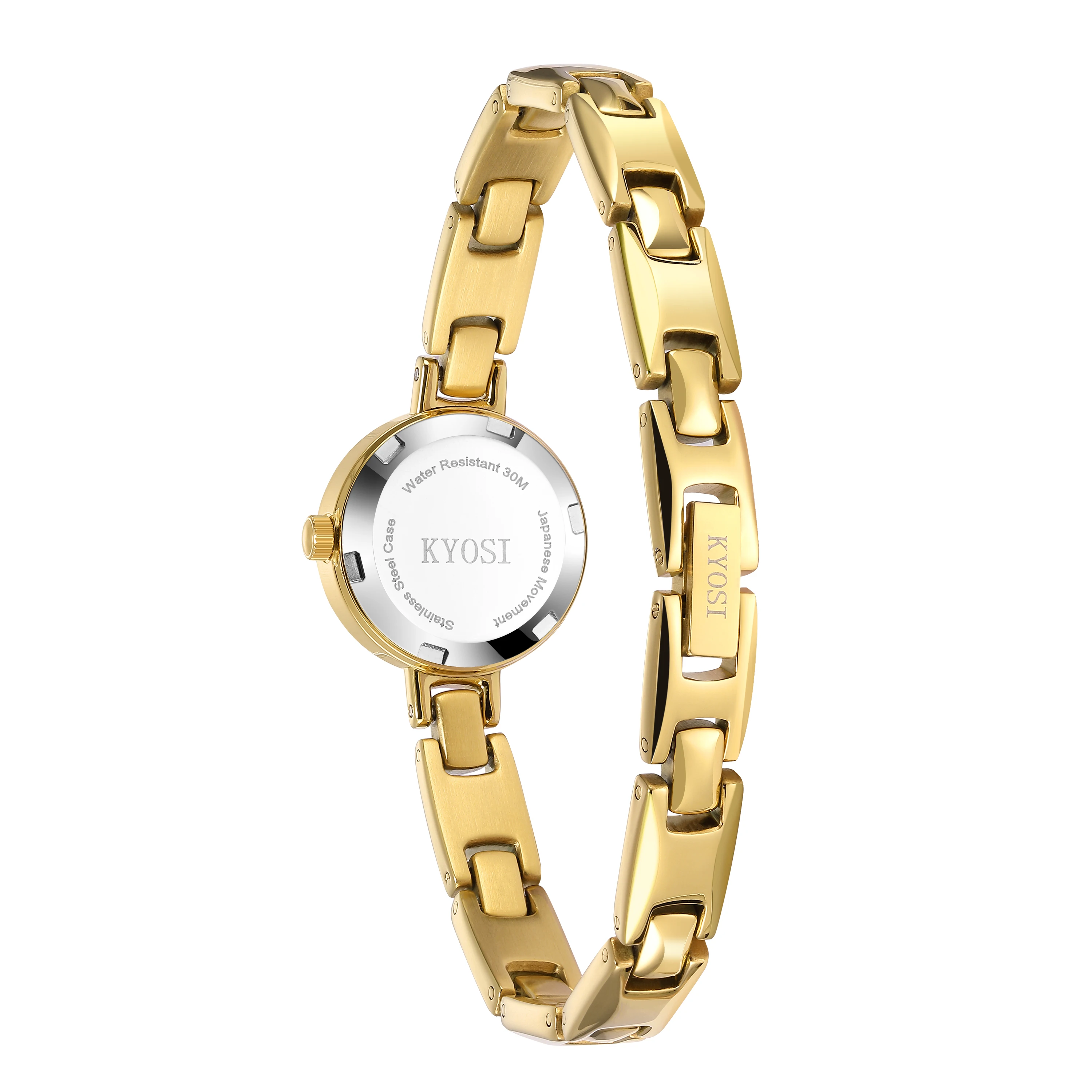 여성용 웰빙 시계 – 자기 치료, 게르마늄 에너지 비즈, 우아한 슬림 골드 팔찌 쿼츠 시계