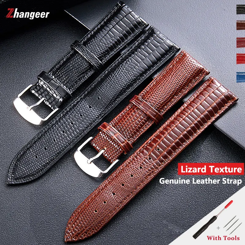 18mm 20mm 22mm 24mm Glossy Lizard Texture Leather Strap Softness Men Women Universal Wrist Watch Band Belt